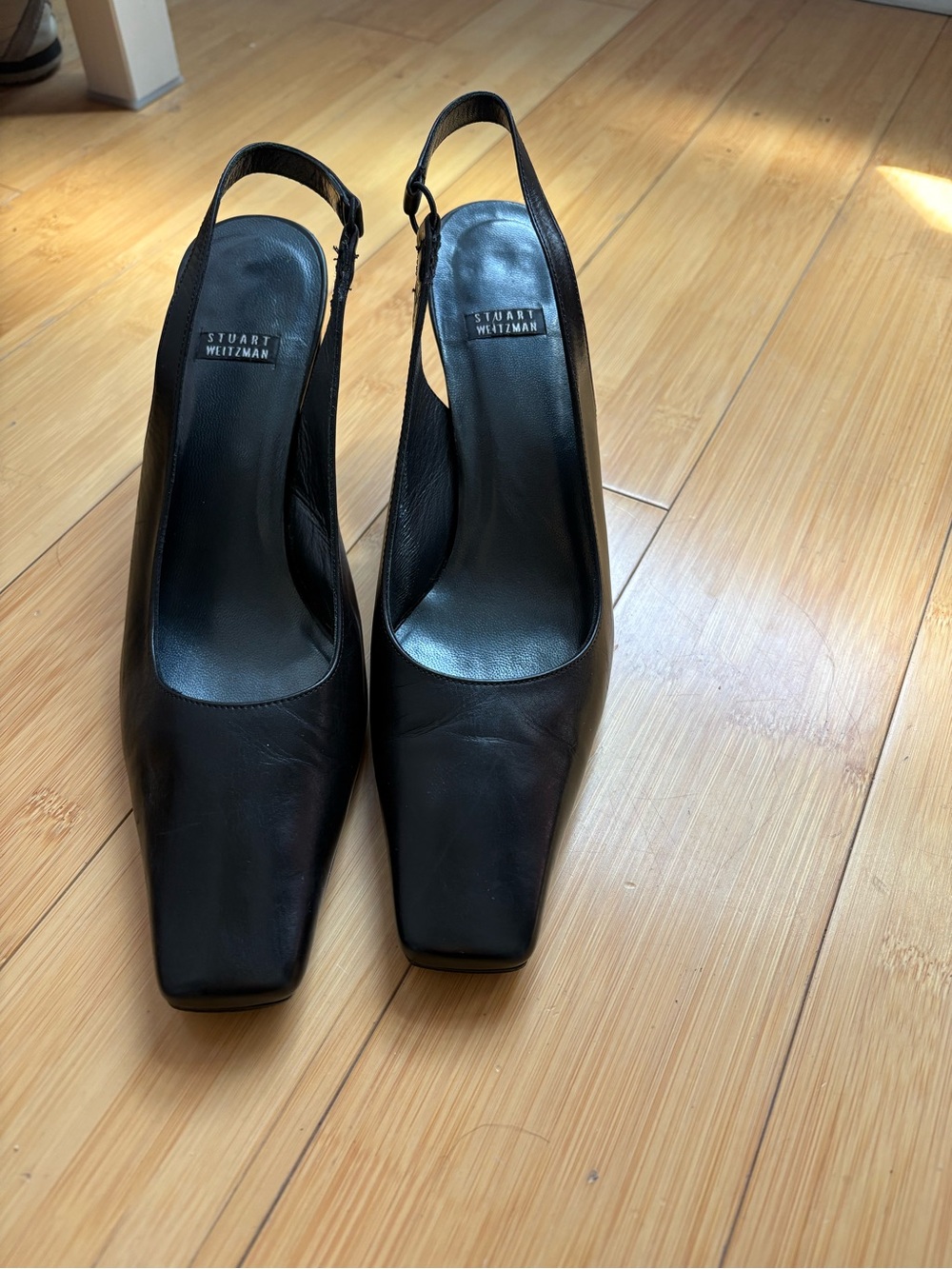 Stuart Weitzman Black Leather Square-Toe Slingbacks - Picture 7 of 7
